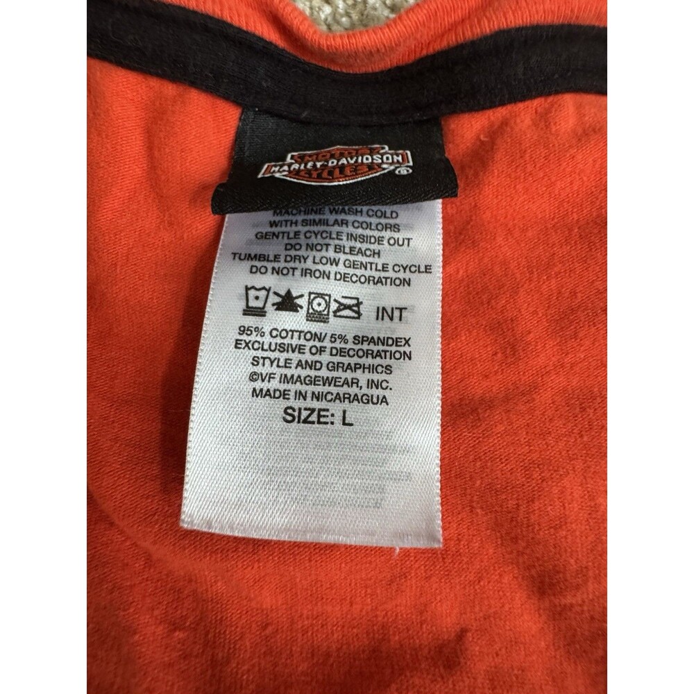 Harley-Davidson Women’s Orange Tank Top Shirt L Large Y2K Vintage Biker - Picture 3 of 6